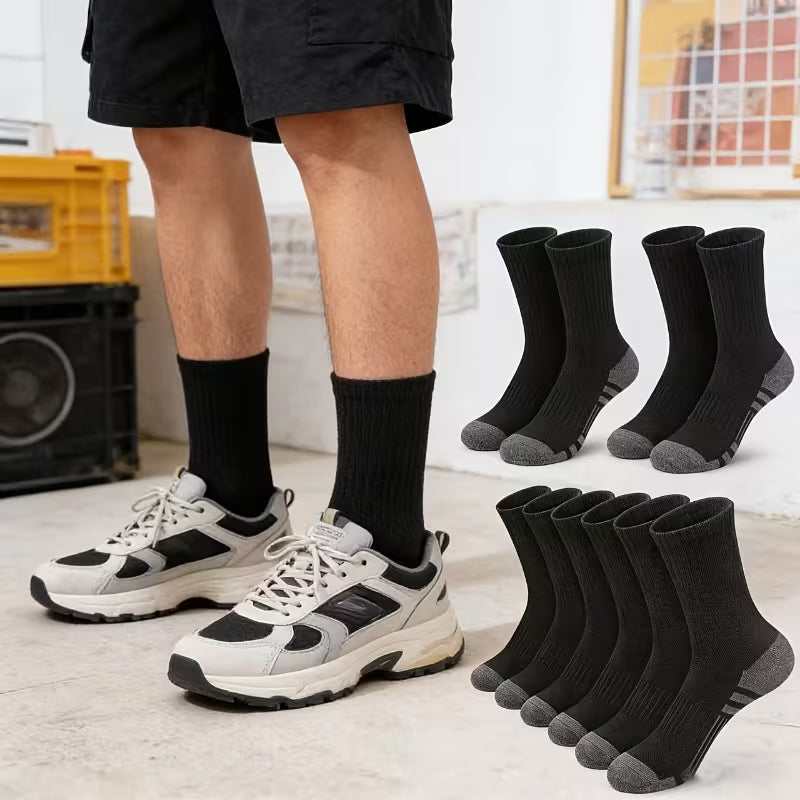 SkyWaves Men's Plus Size Athletic Mid Socks – Moisture-Wicking Reinforced Comfort | 5-Pack