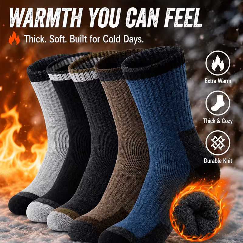 SkyWaves Men's Thick & Warm Fleece Winter Crew Socks – Moisture-Absorbing Durable Knit | 4-Pack