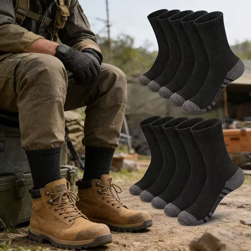 SkyWaves Men's Plus Size Athletic Mid Socks – Moisture-Wicking Reinforced Comfort | 5-Pack