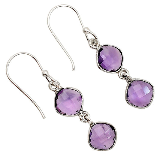 Amethyst Checker Briolette Earrings E - 1006 SDE90780 - SkyWaves