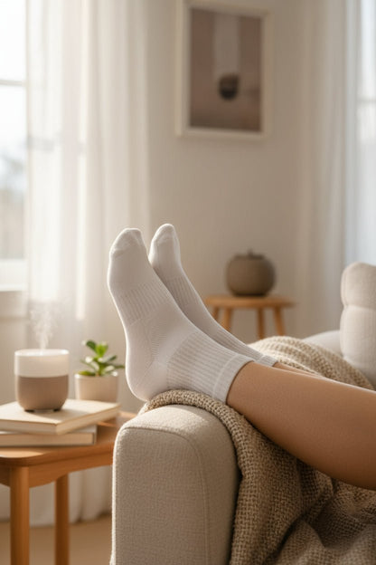 Cotton Crew Socks - White - Coolmax Technology - SkyWaves