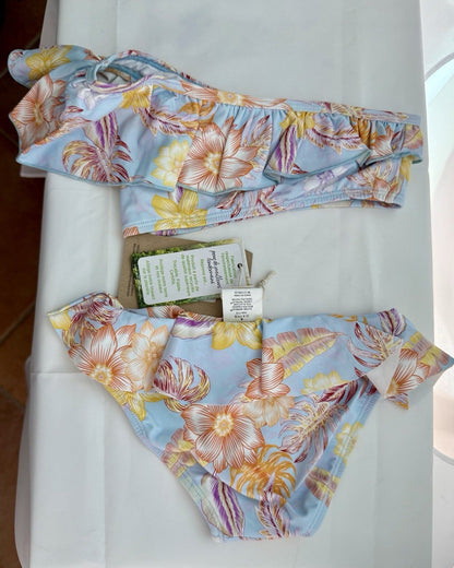 Girls BohoTropical One Shoulder Bikini,Toddler, Floral with Ripples swim - ware. - SkyWaves