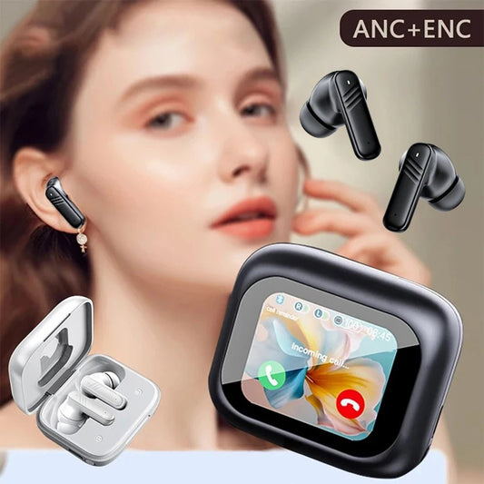 New Full Touch Screen Headphones ANC Bluetooth 5.4 Noise Cancelling Earphones HiFi Stereo Wireless In - Ear ENC Earbuds With Mic - SkyWaves