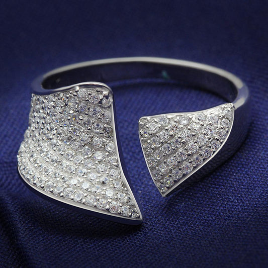 TS032 - Rhodium 925 Sterling Silver Ring with AAA Grade CZ in Clear - SkyWaves