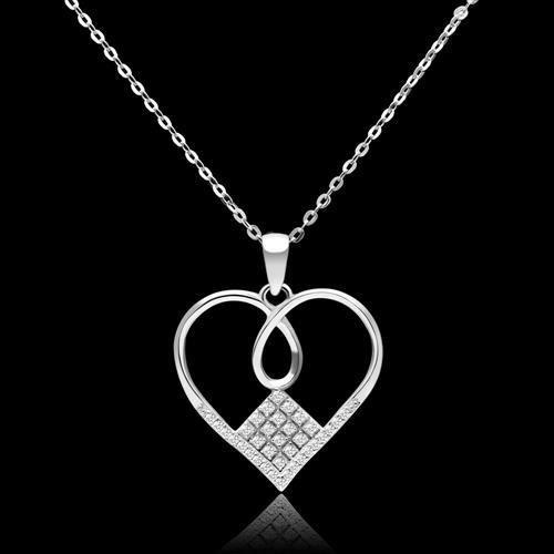 TS062 - Rhodium 925 Sterling Silver Necklace with AAA Grade CZ in Clear - SkyWaves