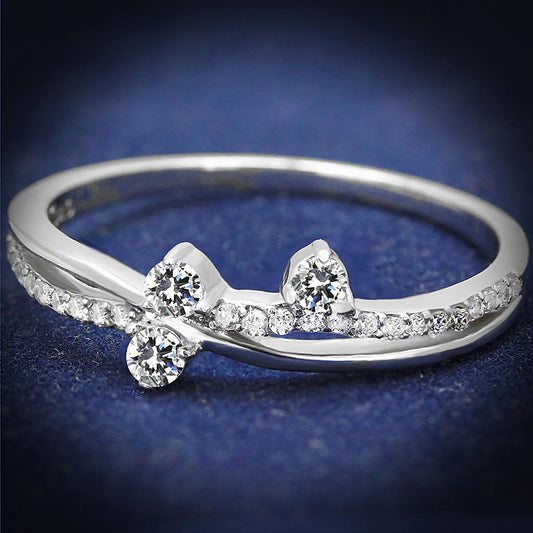 TS581 - Rhodium 925 Sterling Silver Ring with AAA Grade CZ in Clear - SkyWaves