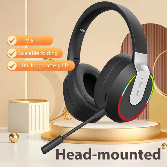 Wireless Headphones with MicroPhone Game Headset Blutooth 5.1 Gamer Surround Stereo Earphone Colourful Light PC Laptop Earpiece - SkyWaves